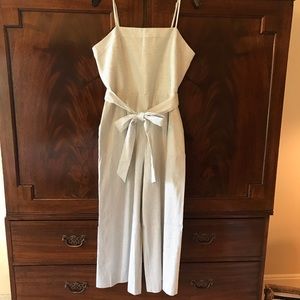 Banana Republic cream and navy striped jumpsuit